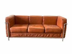 After Le Corbusier - 'LC2' design 20th century three seat sofa with chrome frame and brown leather u