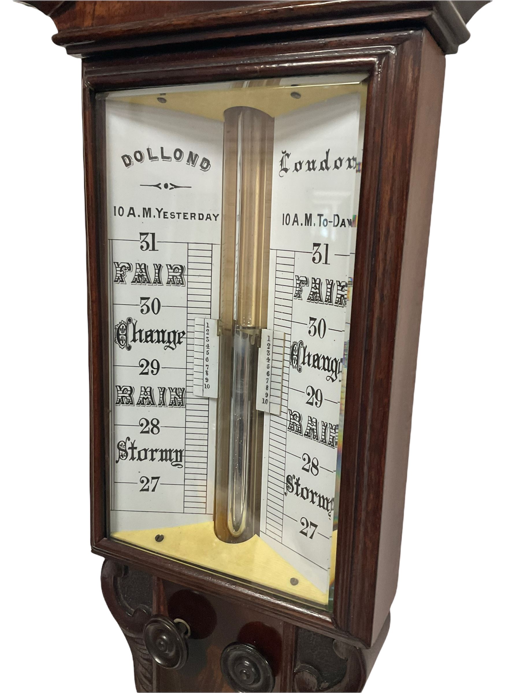 A mid-19th century mercury cistern stick barometer in a mahogany case with a domed and moulded pedim - Image 3 of 3