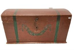 19th century Scandinavian painted pine dome top trunk