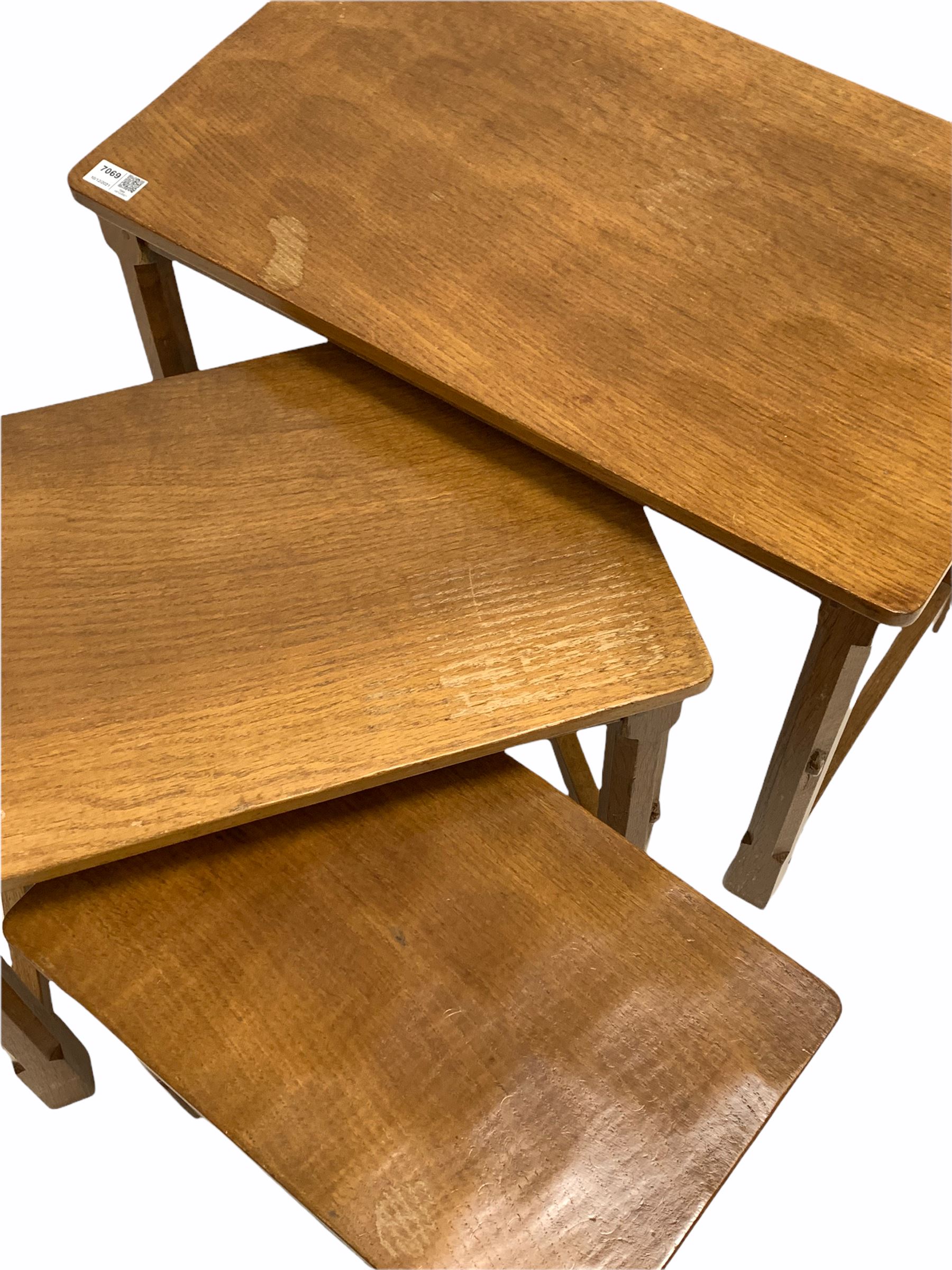 Robert 'Mouseman' Thompson of Kilburn - Yorkshire oak nest of three tables - Image 3 of 4