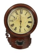A 19th century English single fusee eight-day wall clock in a mahogany case with a 16" diameter wood
