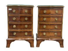 Pair of Georgian style yew wood serpentine bedside chests