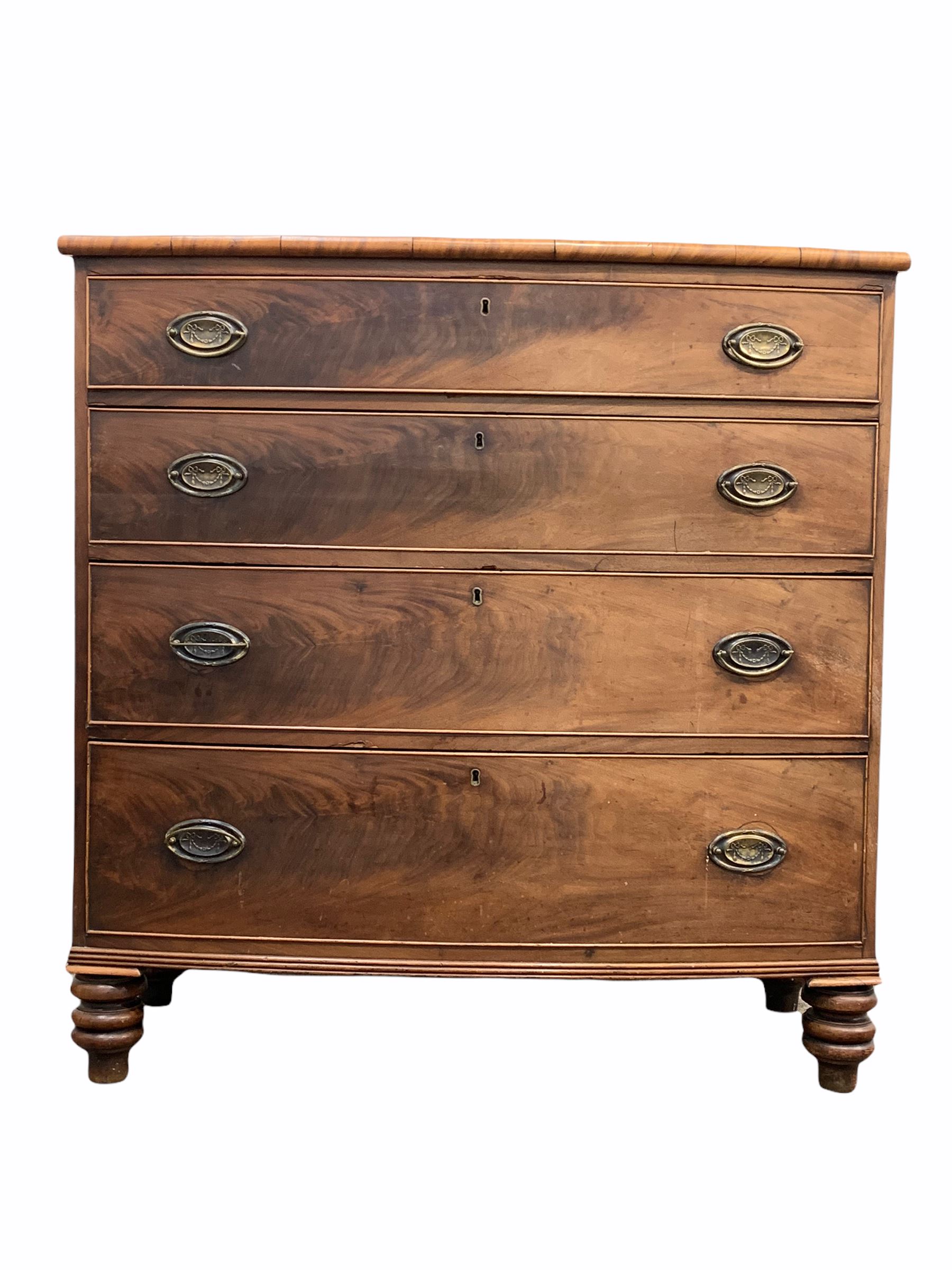 Mid 19th century mahogany bow front chest of drawers with four graduated drawers