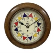 A 20th century wall clock with an 11" beech dial surround and 8" spun brass bezel