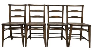 Set four beech and elm chapel chairs
