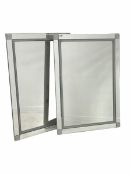Pair of contemporary wall hanging mirrors with bevelled sectional mirrored frame 75cm x 105cm