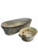 19th century riveted tin bath with drop carry handle to each end (L153cm) together with a similar fo