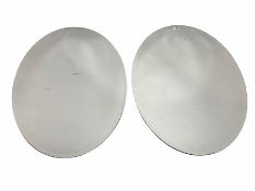 Pair of contemporary frameless oval bevel edged wall mirrors 90cm x 62cm