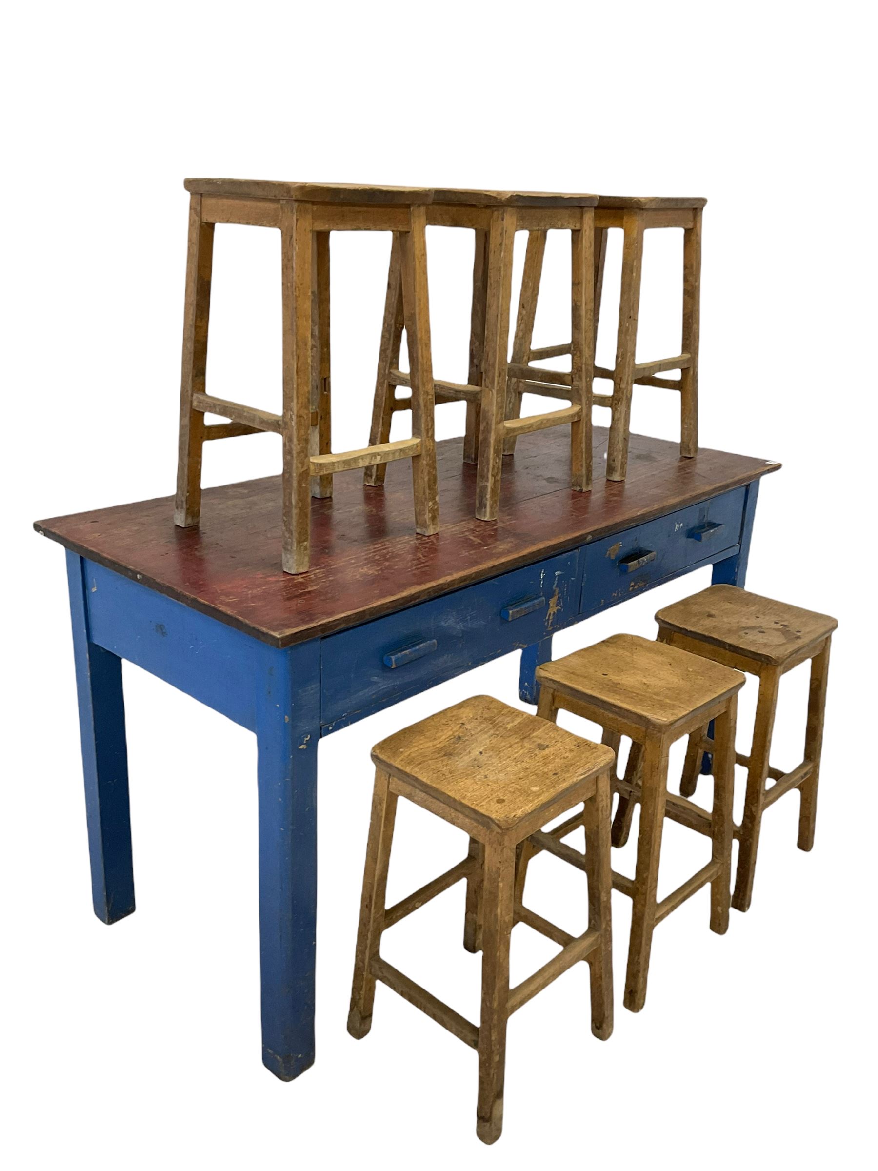 Early to mid 20th century hardwood school laboratory table