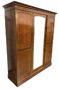 Edwardian mahogany triple wardrobe with all over chequered inlay