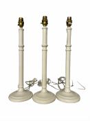 Three Laura Ashley white column table lamps and shades