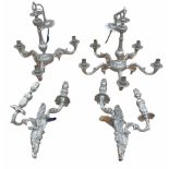 Two silver painted cast metal chandeliers