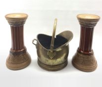 Pair of West German jardiniere stands and a brass coal scuttle (3)