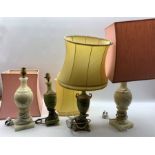 Pair of Onyx table lamps and a pair of alabaster table lamps
