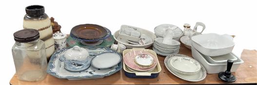 Various ceramic items to include a Highland stoneware meat plate and similar cheese dome