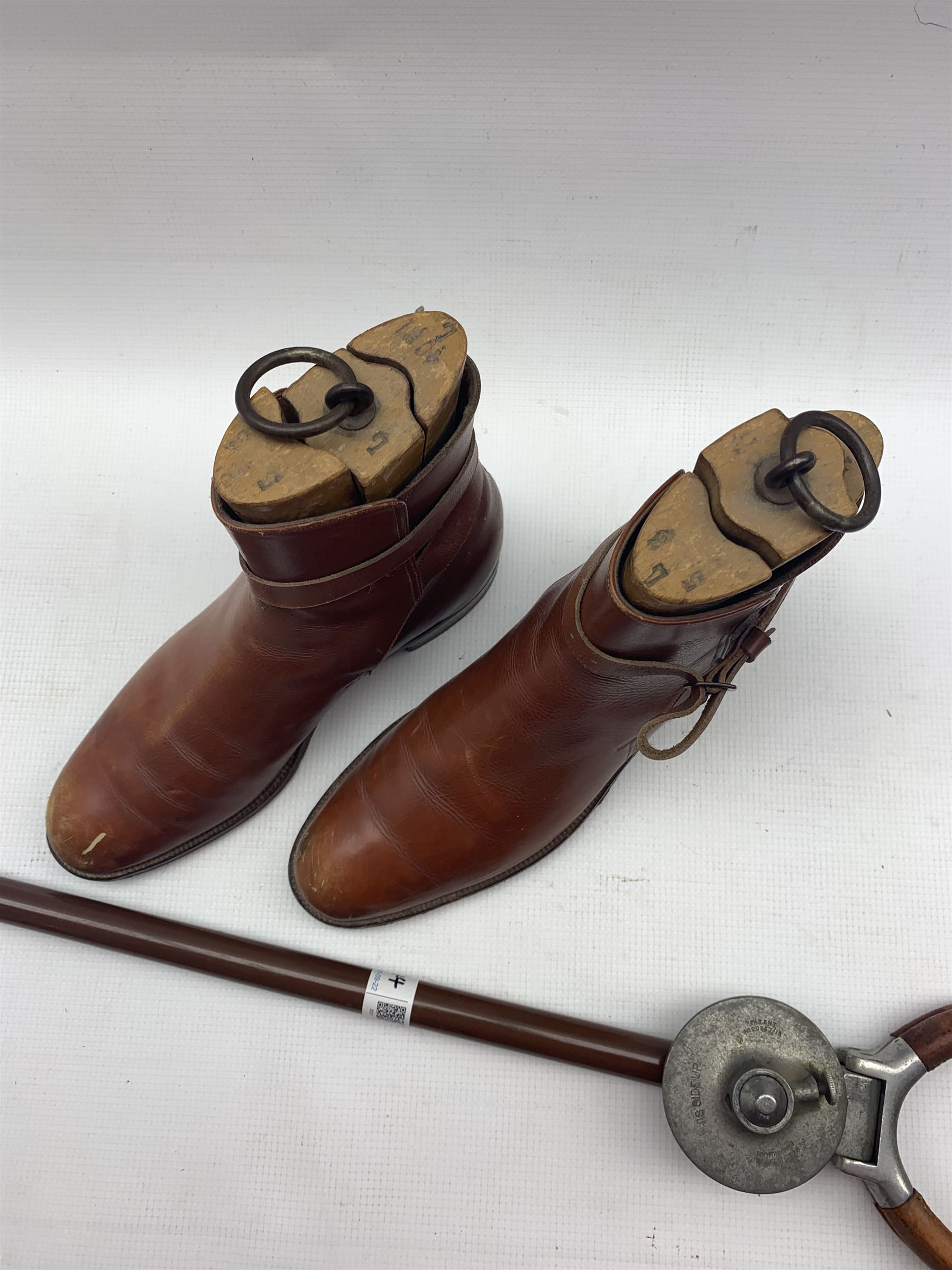 Pair of tan leather boots and wooden tree inserts - Image 3 of 3