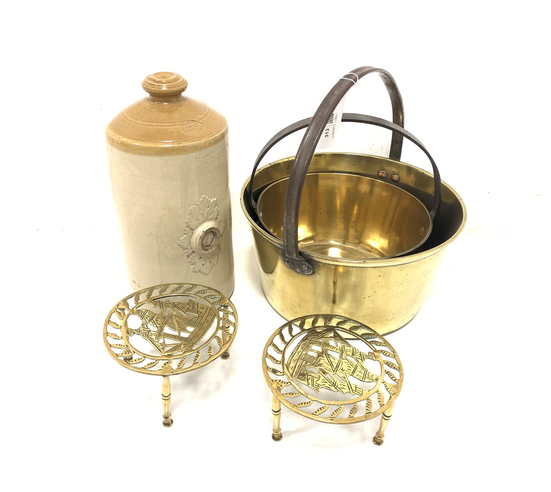 Two brass jam pans