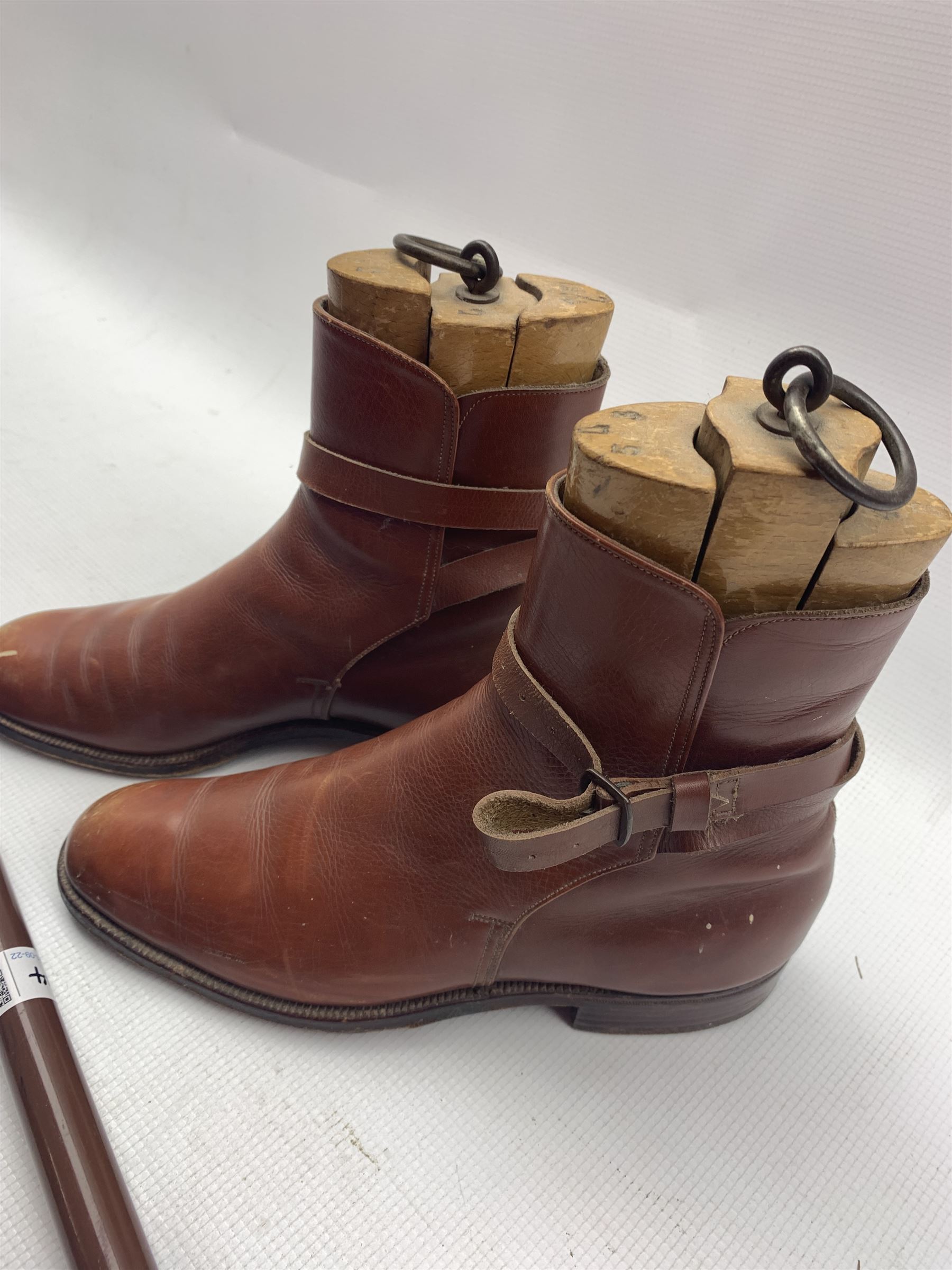 Pair of tan leather boots and wooden tree inserts - Image 2 of 3