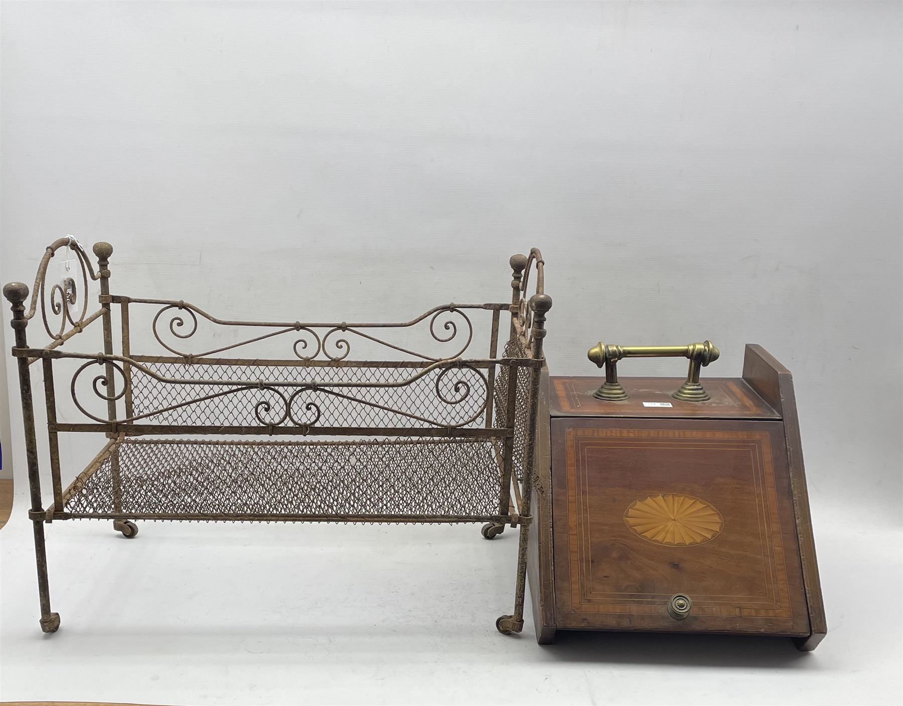 Edwardian inlaid mahogany coal box and a dolls cot - Image 2 of 2