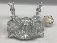 Matched cut glass dressing table set