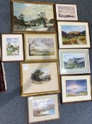 collection watercolours and oils most signed (9)