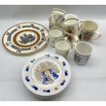 Collection of commemorative mugs and tankards including the 1900th anniversary of York