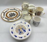 Collection of commemorative mugs and tankards including the 1900th anniversary of York