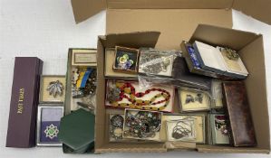 Quantity of costume jewellery including some silver in one box