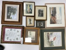 Large collection of watercolours and prints (16)