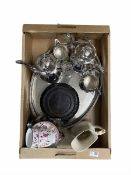 Plated four piece tea set and plated tray