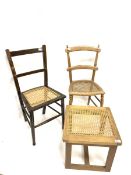 Two beech side chairs with cane seat panels