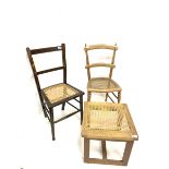 Two beech side chairs with cane seat panels
