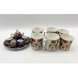 Roselle OCC & Co. miniature Imari pattern cabaret set and six Imari pattern tankards