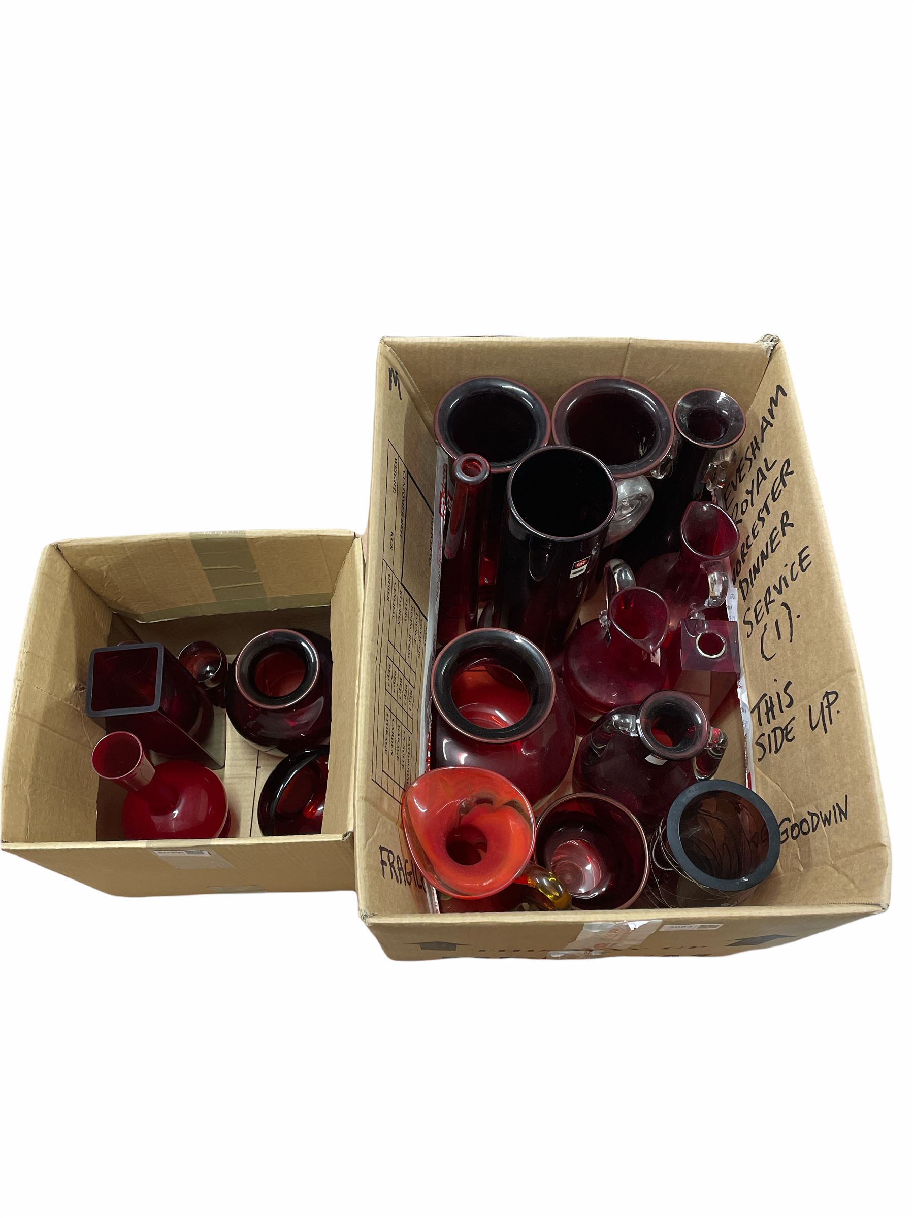 Quantity of Polish and other ruby glass vases