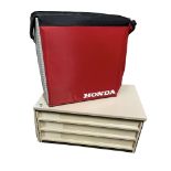Honda Fresh bag and a metal and plastic three-drawer table top cabinet