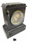 Late 19th century French eight-day striking mantle clock in a Belgium slate case with a shaped top a