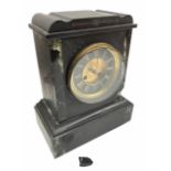 Late 19th century French eight-day striking mantle clock in a Belgium slate case with a shaped top a