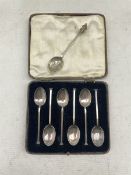 Set of six silver seal top coffee spoons and a silver fox hound tea spoon 1932