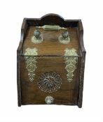 Victorian oak and brass mounted coal scuttle with Queen Victoria embossed strapwork hinges