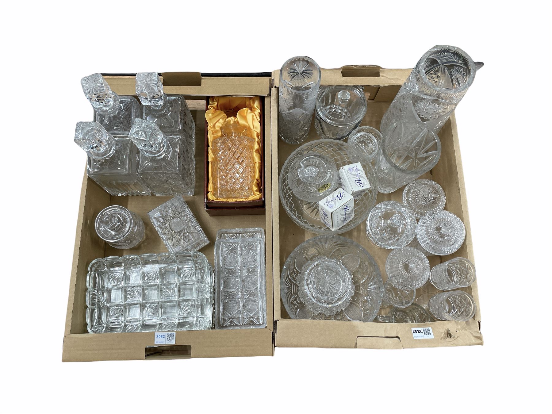 Five cut glass decanters