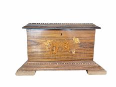 Indian wooden casket with inlaid cover on bracket feet