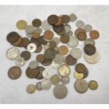 Coins including King George V India 1918 one rupee and India 1918 half rupee