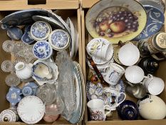 Two boxes of ceramics and glass including Wedgwood Jasperware