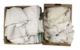 Two boxes of table linen and lace coasters