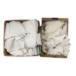 Two boxes of table linen and lace coasters