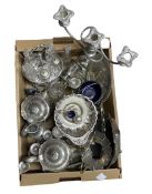 Box of silver plated wares including candelabras