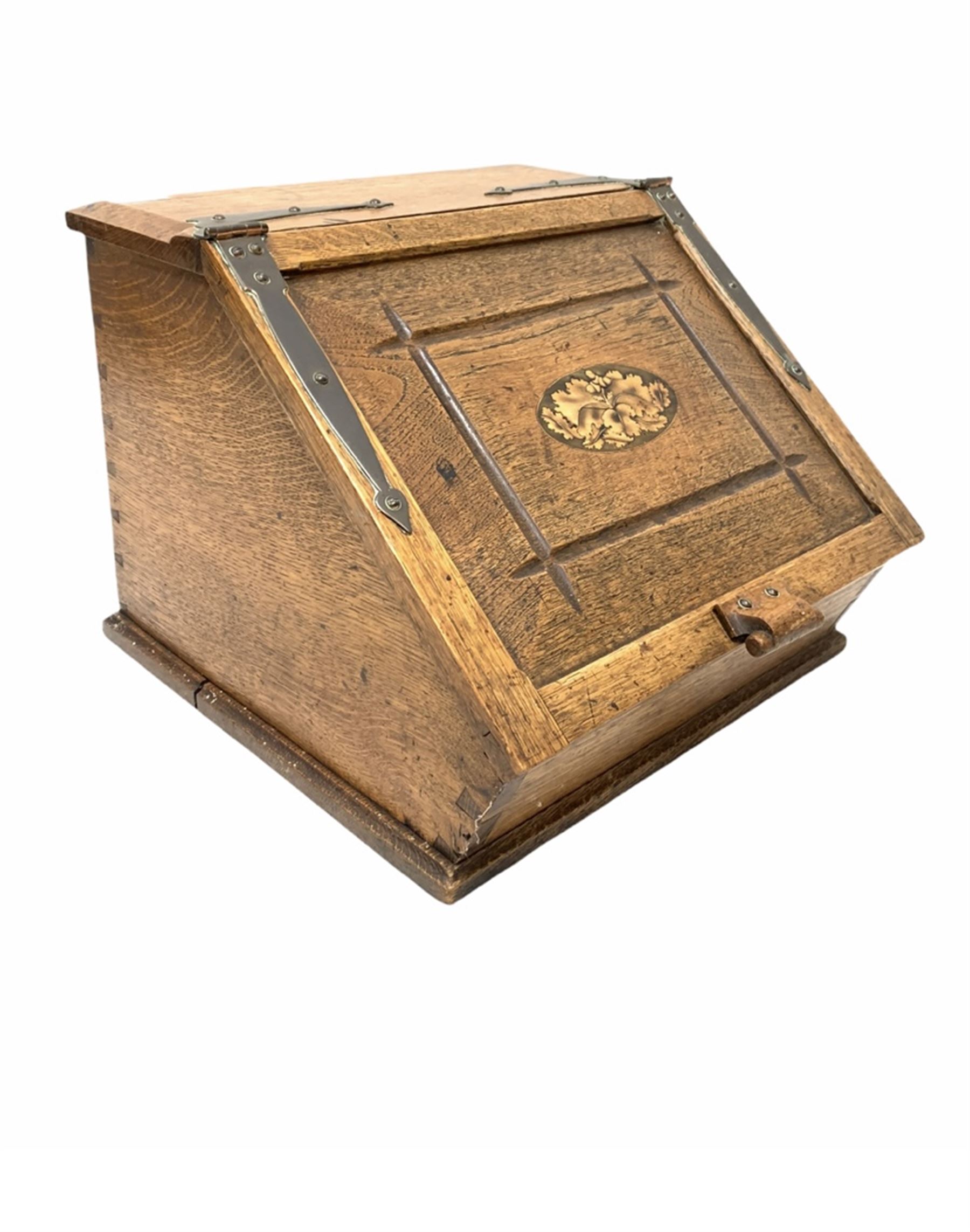 Late 19th century inlaid oak coal box