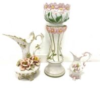 Group of Italian and similar pottery to include a jardiniere and stand