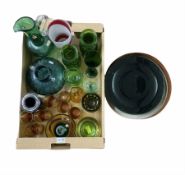 Polish and other coloured glassware to include a set of eight green glass plates