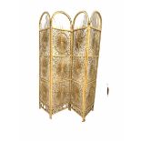 Split cane and wicker three division room divider